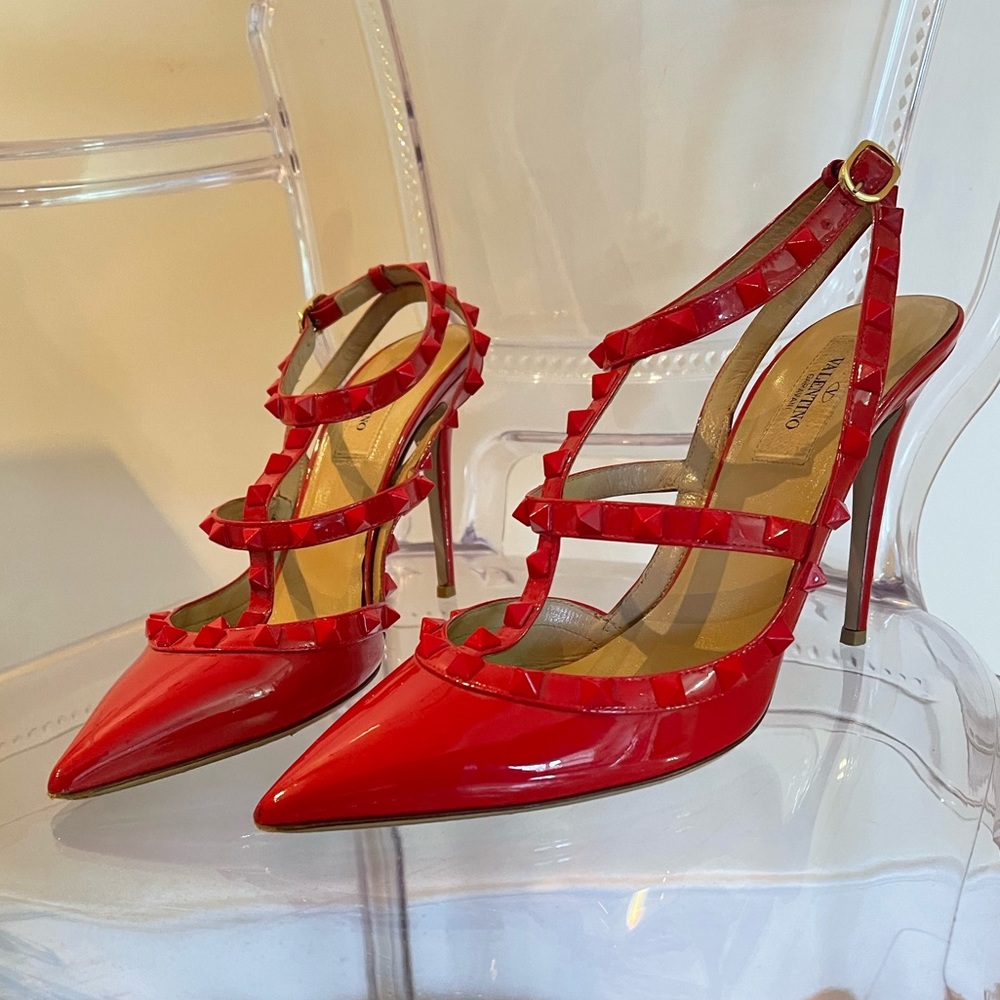 Valentino Garavani Red Rockstud Patent Leather Heels